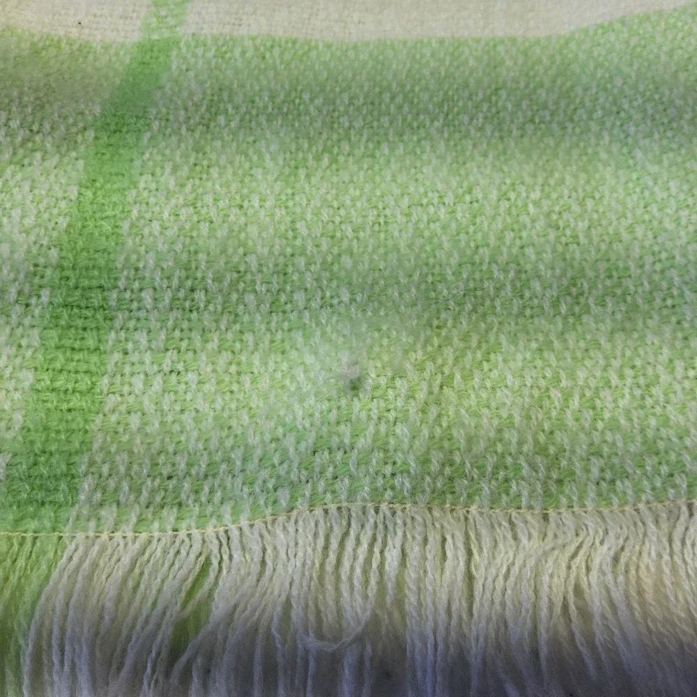 The Three Weavers Handwoven Baby Blanket Kids Green White Butterfly Plaid Fringe